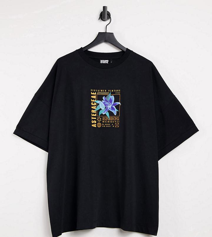Reclaimed Vintage Inspired Flower Print T-shirt In Black