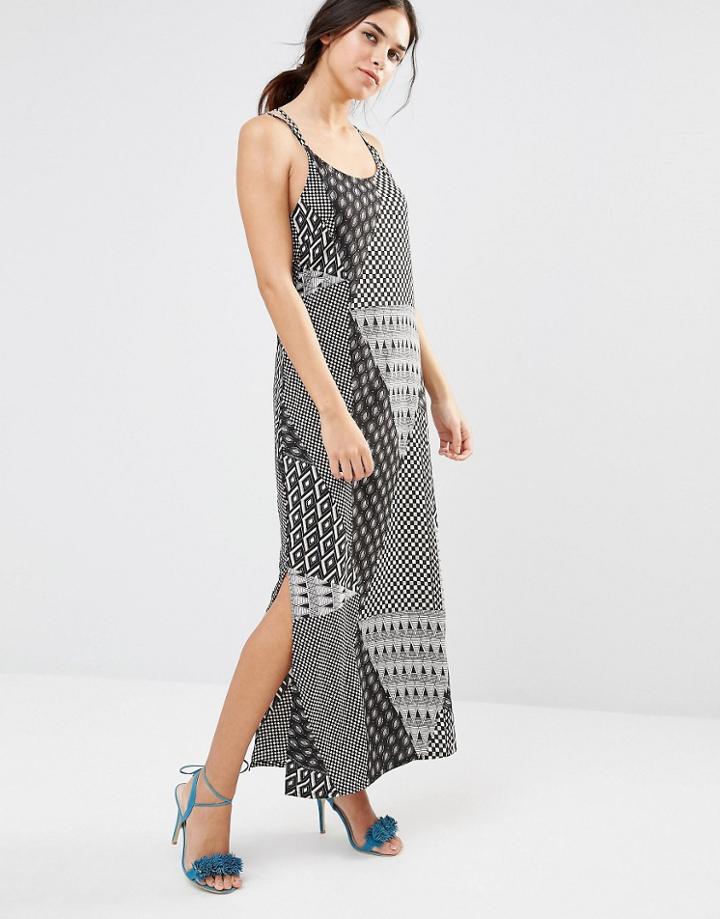 Daisy Street Maxi Dress In Mixed Scarf Print - Black Print