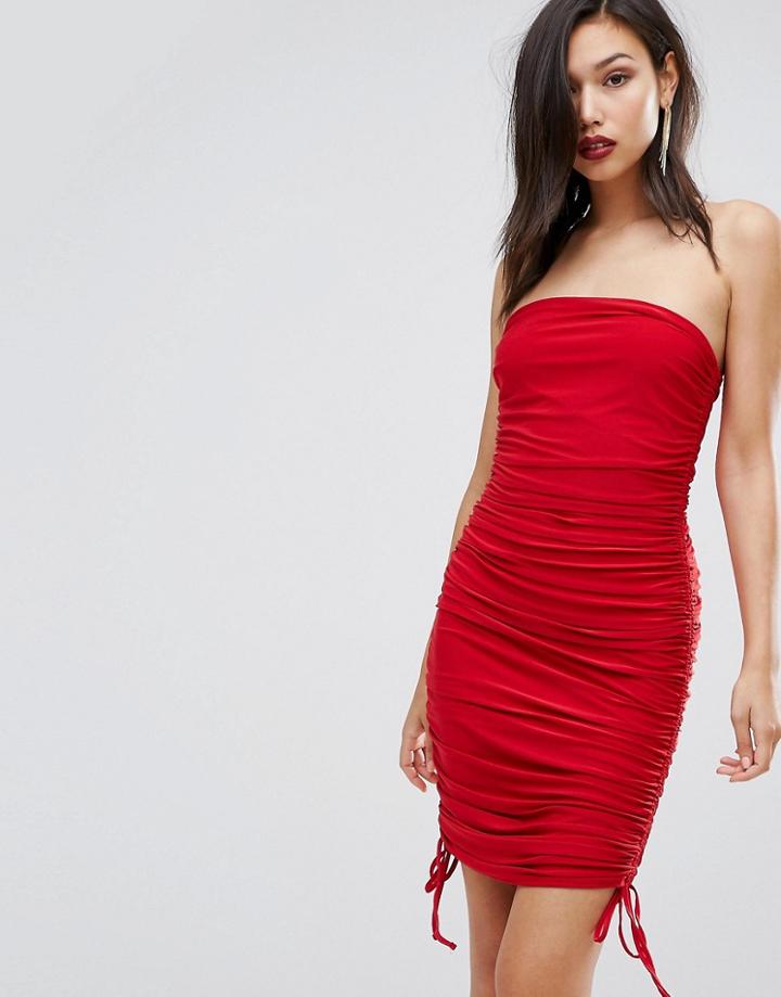 Club Lslinky Bandeau Ruched Detail Dress - Red