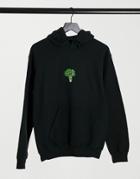 New Love Club Oversized Hoodie With Broccoli Print In Black