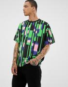 Asos Design Organic Cotton Oversized T-shirt With All Over Vertical Block Print - Black