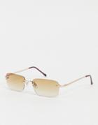 Pieces 90s Square Sunglasses With Tinted Lenses In Beige-brown