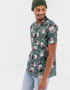 Urban Threads Christmas Short Sleeve Rever Collar Shirt In Snowman - Green