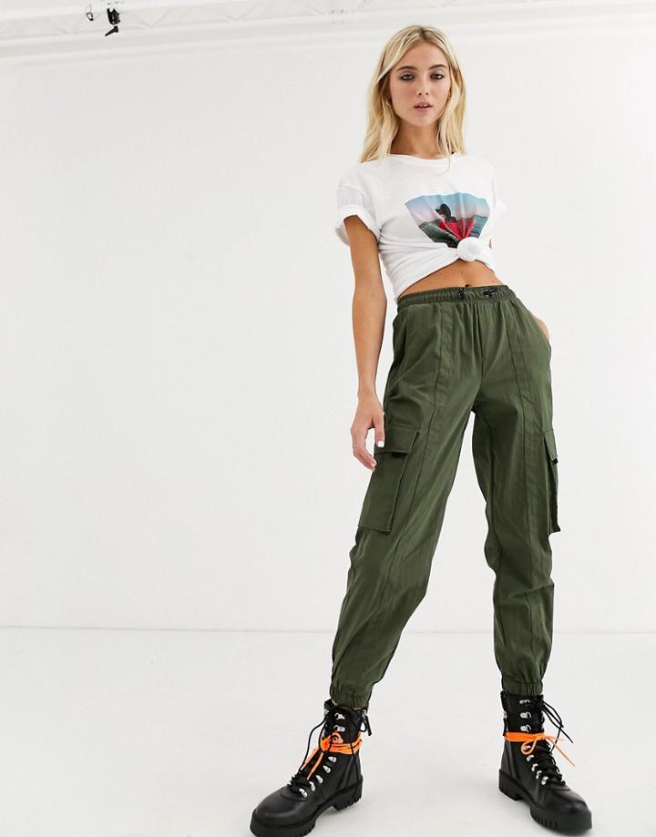 Bershka Cargo Pant In Khaki-green