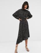 & Other Stories High Neck Asymetric Hem Dress In Confetti Print-multi