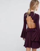 Asos Slinky Ruffle Open Back Skater Mini Dress - Purple