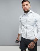 New Look Sport Jacket With Hood In Gray Linear Print - White