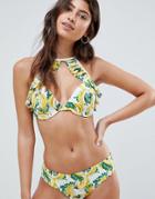Vero Moda Banana Print Frill Bikini Top - Multi