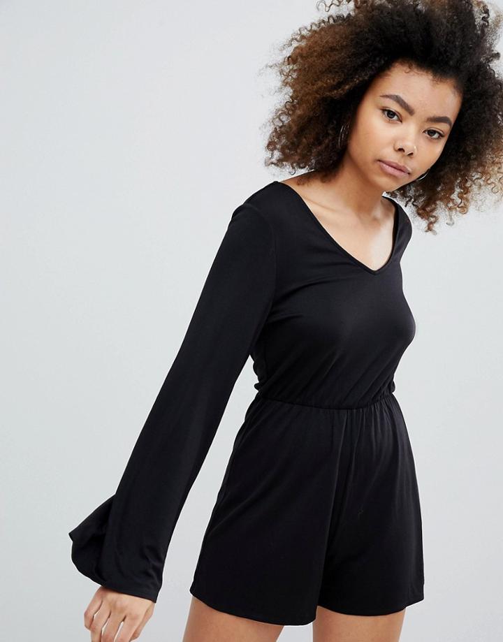 Monki Long Sleeve Romper - Black