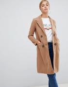 Boohoo Double Breasted Coat In Camel - Beige