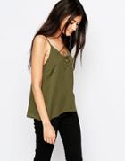 Wyldr Dont Cross Me Camisole Top With Lace Up Front - Green
