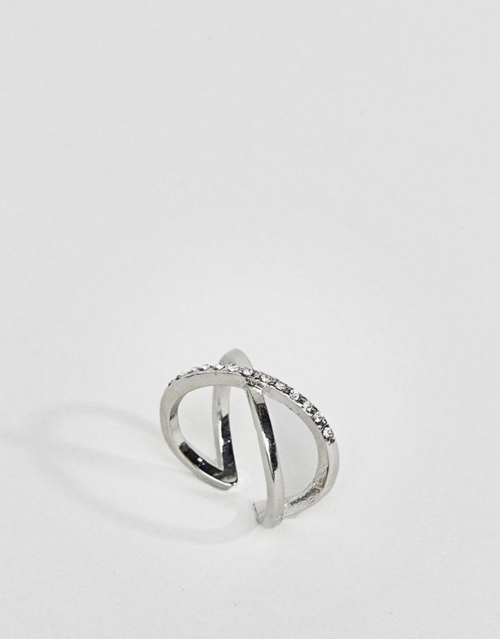 Asos Sleek Stone Kiss Ring - Silver