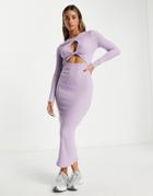 Asos Design Brushed Rib Midi Twist Front Dress In Lilac-purple