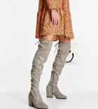 Simply Be Wide Fit Heeled Over The Knee Boots In Gray