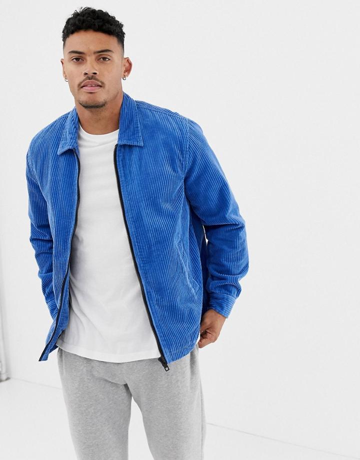 Asos Design Harrington Jacket In Cord In Blue