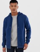 Asos Design Zip Thru Hoodie In Bright Navy - Blue