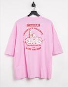 Asos Design Oversized T-shirt With Bread Cartoon Back Print In Pink-purple