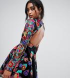 A Star Is Born Embroidered Mini Skater Dress With Open Back - Multi