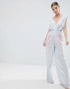 Asos Design Jumpsuit With Wide Leg And Embroidery - Blue