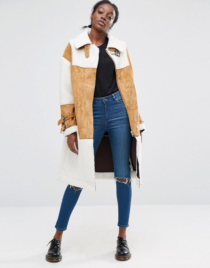 Asos Premium Faux Shearling Parka - Tan