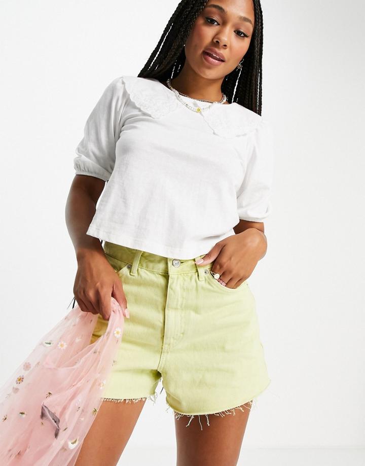 Miss Selfridge Embroidered Collar Detail T-shirt In White