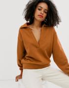 Asos White Open Collar Sweatshirt - Brown