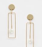 Designb London Gold Rectangle Pearl Drop Earrings - Gold