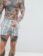 Asos Design Swim Shorts In Acid Wash Geo-tribal Print Short Length - Gray