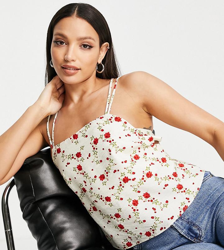 Topshop Tall Mini Red Rose Square Neck Cami In Ivory-white