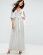 Asos Lace Paneled Flutter Sleeve Maxi Dress - Blue