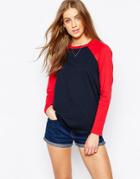 Asos T-shirt With Contrast Sleeve - Navy