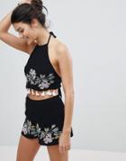 Asos Beach Floral Cross Stitch Embroidered Co Ord Top - Multi