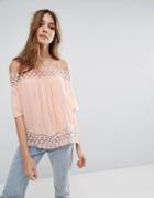 Miss Selfirdge Crochet Bardot Top - Orange