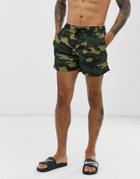 Jack & Jones Intelligence Camo Swim Short In Green - Green