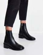 Asos Design Riviera Leather Pull On Boots In Black