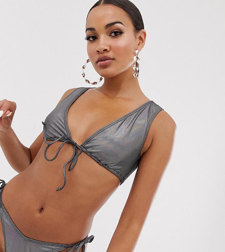South Beach Exclusive Longline Tank Bikini Top In Metallic Shine-black
