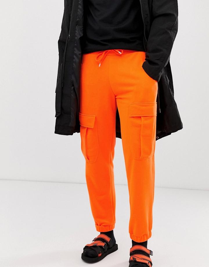 Asos Design Cargo Jogger In Neon Orange