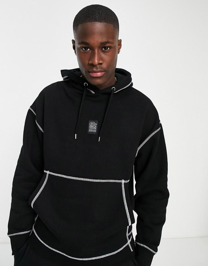 Topman Signature Hoodie With Contrast Stitching In Black