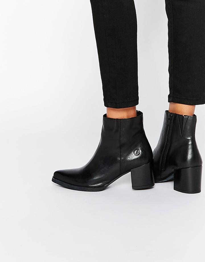 Bronx Point Heeled Leather Ankle Boots - Black