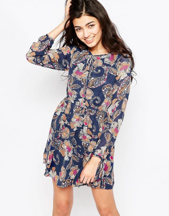 Iska Long Sleeve Paisley Print Dress - Blue