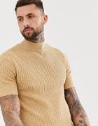 Asos Design Cable Knit Turtleneck T-shirt In Brown - Brown