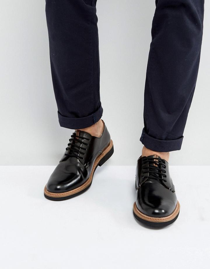 Ben Sherman Gibson Derby Shoes In Hi Shine Leather - Black