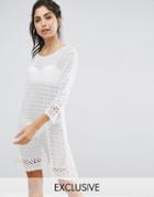 Akasa Crochet Flared Sleeve Beach Dress - White
