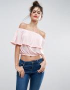 Asos Off Shoulder Top With Frill Layer - Orange
