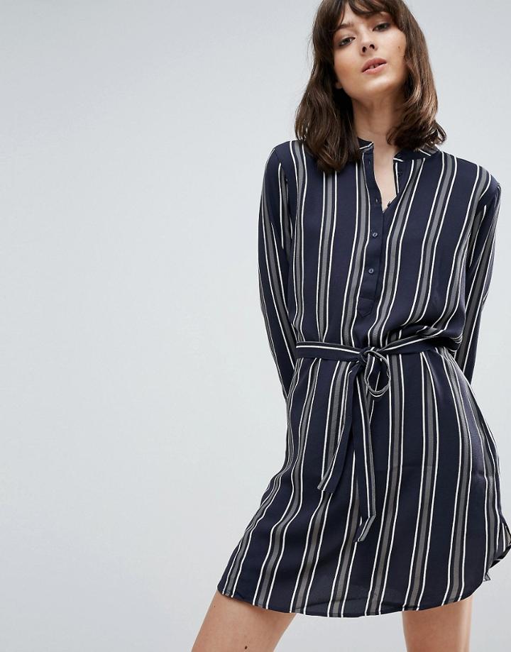 Jdy Janey Stripe Belted Shirt Dress - Navy