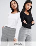 Asos T-shirt With Long Sleeve And Scoop Neck 2 Pack - Multi