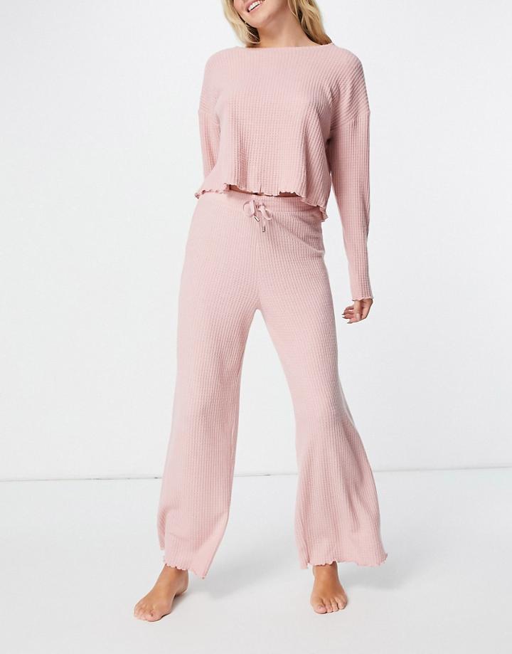 New Look Loungewear Waffle Boxy Top Set In Pink