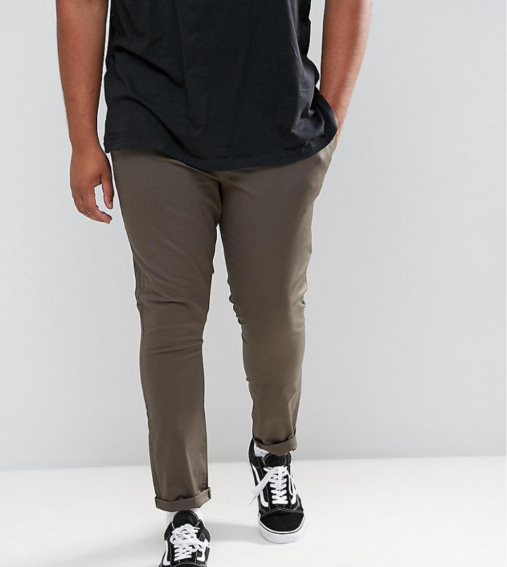 Asos Plus Super Skinny Chinos In Dark Khaki - Green