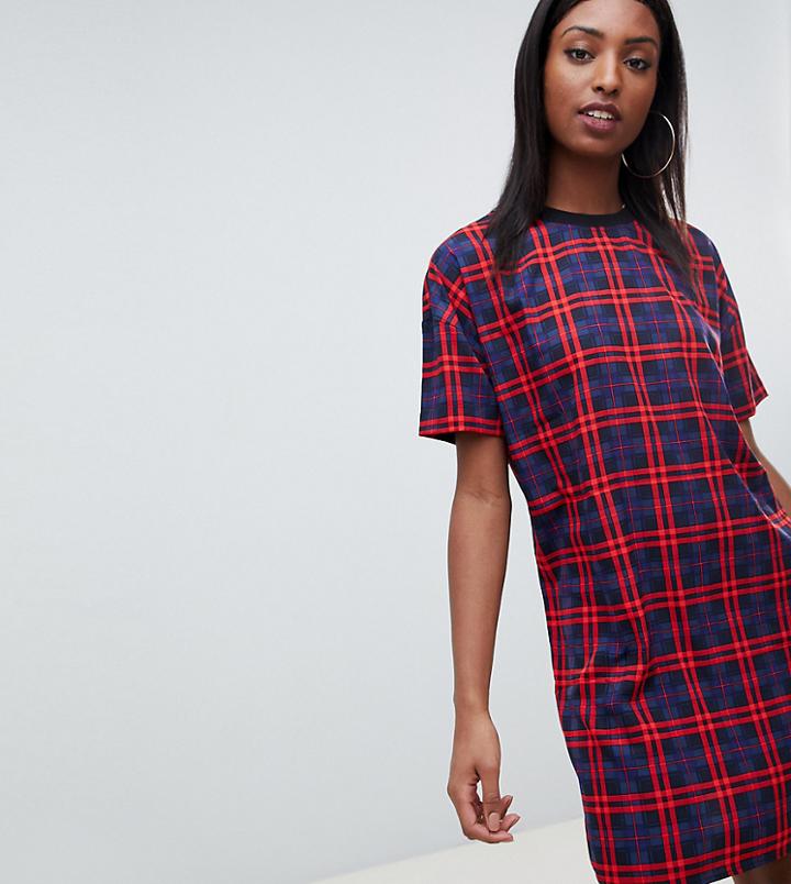 Noisy May Tall Check T-shirt Dress - Red