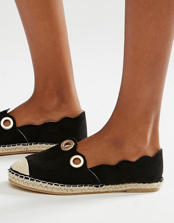 Daisy Street Black Eyelet Espadrilles - Black